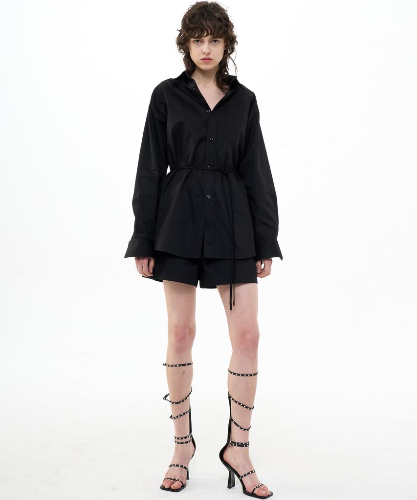 Bikwaieos Oversized Belted Cotton Shirt_Black