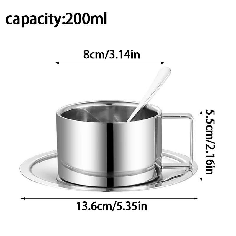3 tasses à café par set, acier inoxydable avec plateau, cuillère à mélange, tasse à thé au lait isolée à double paroi, tasse à eau ménagère