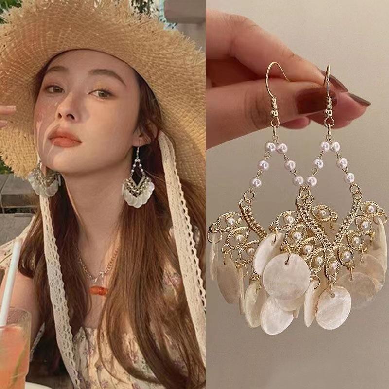 Bohemian Feather Seed Bead Tassel Earrings - Retro Ethnic Dangle Jewelry