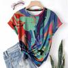 T-shirt da donna estiva a girocollo a maniche corte con motivo astratto stampato in 3D, artistica, leggera, casual e alla moda