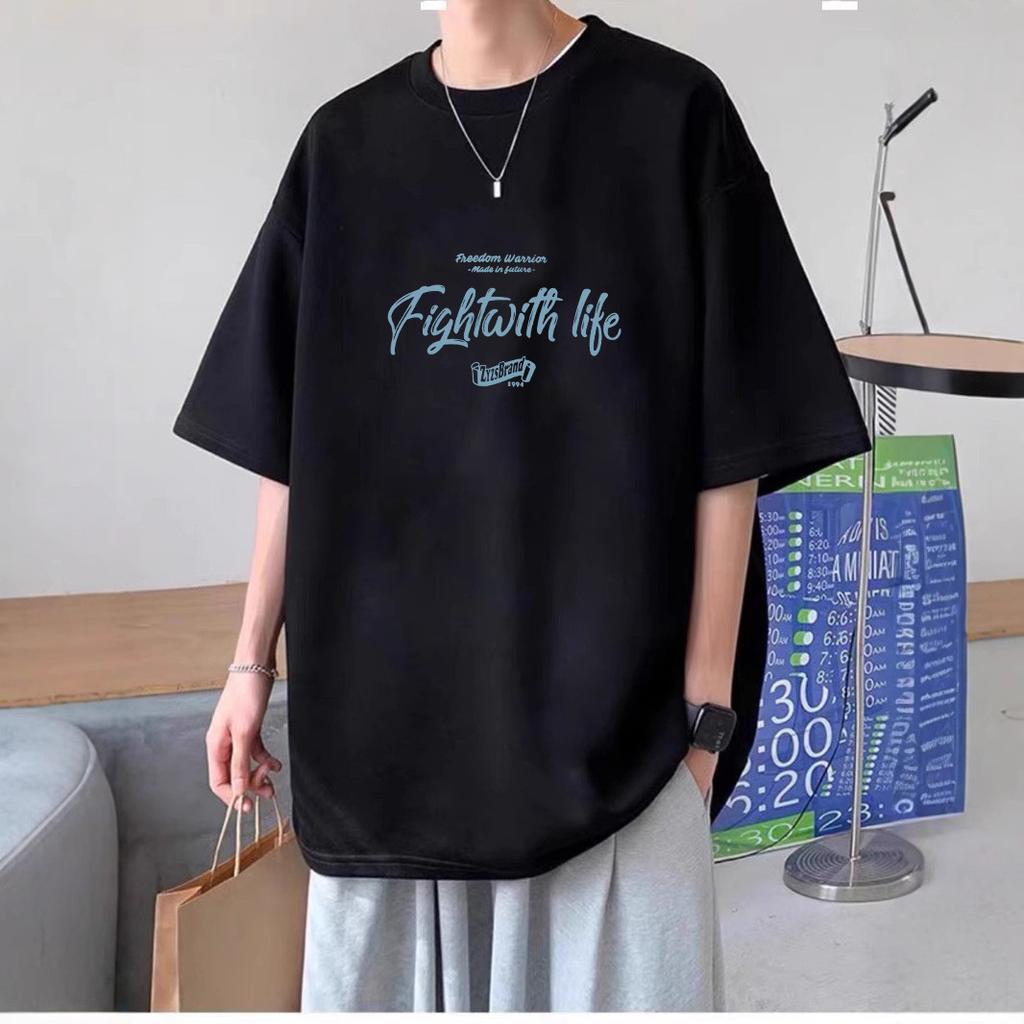 Summer Cotton Short-Sleeved T-Shirt Men'S Loose Fashion Trendy Top Daily Versatile Crew Neck T-Shirt