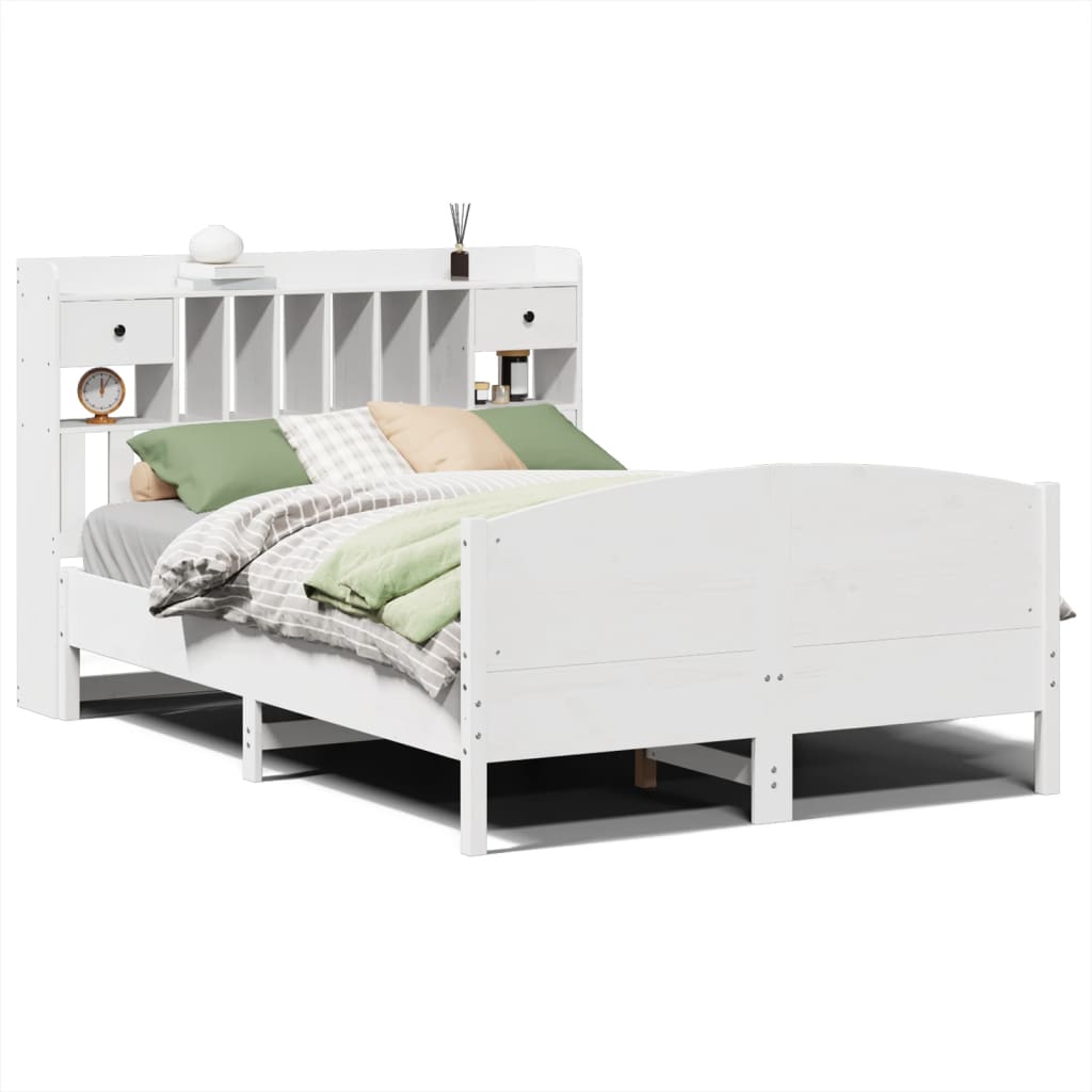 Solid Wood Bed with Shelf Without Mattress White 160x200 cm Pine