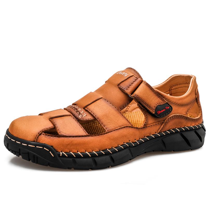 Men Outdoor Casual Lightweight Sandals Classic Mens Sandals Summer Genuine Leather Sandals Fashion Men Slipper Size 38-48 38