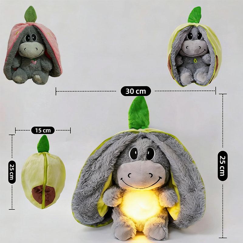 Kawaii Luminous Breathing Doll with Motion Lights Plush Breathing Stuffed Doll Strawberry Donkey Baby Sleeping Toys Plush Doll