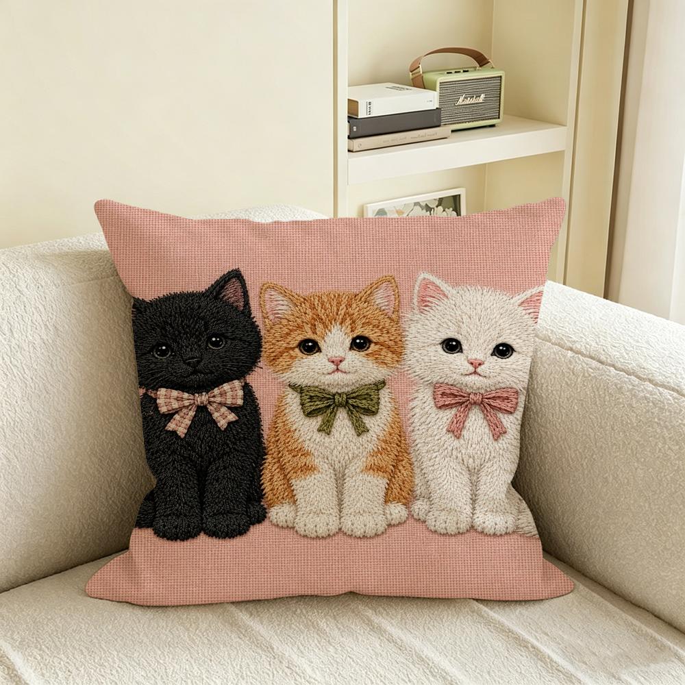 Copricuscino Gatto D Piatto Gatti Carini Federa Naturale Lino Set Decorazione AllinOne per Divano Camera da Letto Sedia