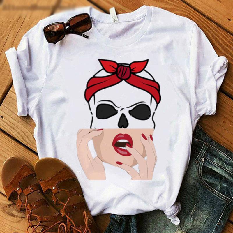 

Vintage Horror Skulls Graphics Women T-Shirt 90S Summer Blouses Goth O-Neck Short Sleeve Streetwear Y2K Tees Female Top Clothing XXXL