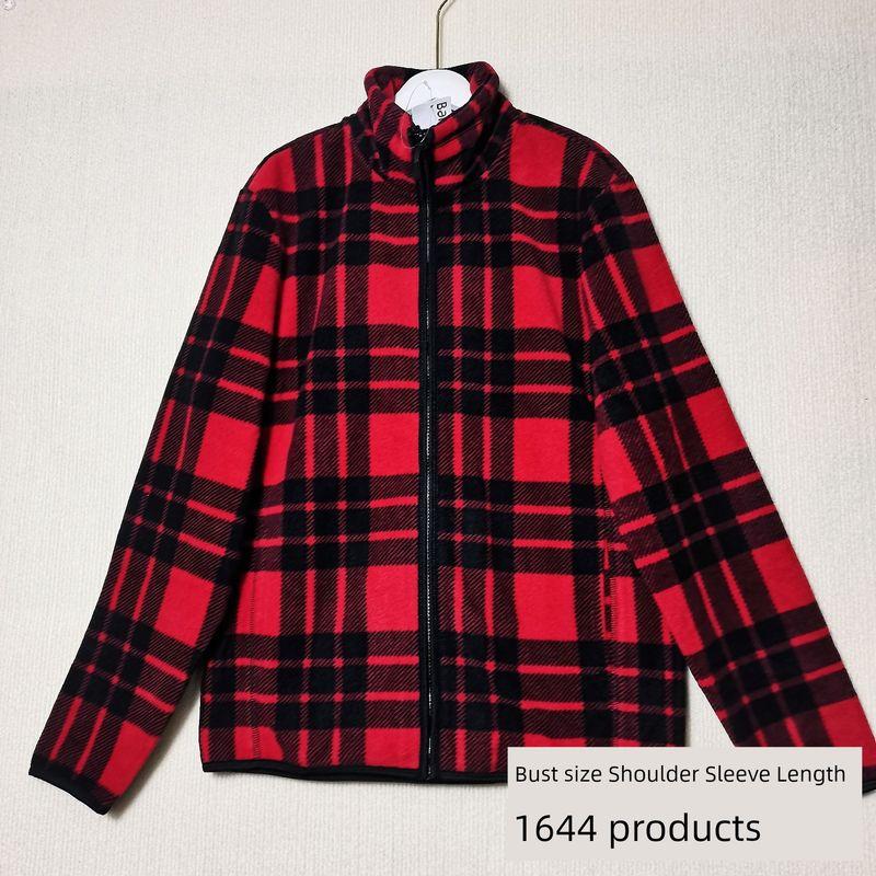 

Export Export Fashion Original Single Stand Collar Embossed White Fleece Jacket Outdoor Sports Waist Shaping Tops Liner Red Black Plaid Unisex Icon Size M 40