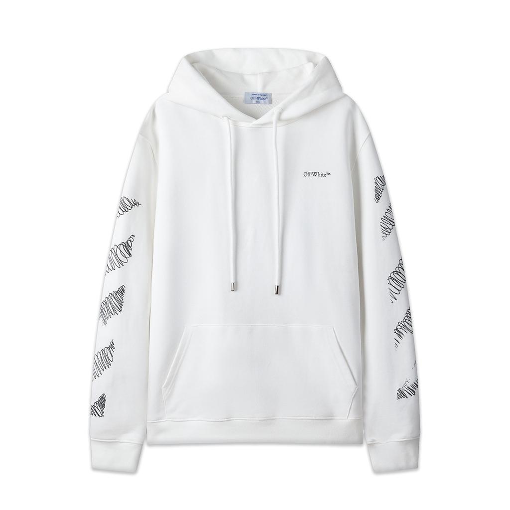 Off-White 2025 Autumn and Winter New Sketch Pattern Arrow Looped Hooded Sweatshirt for Men and Women