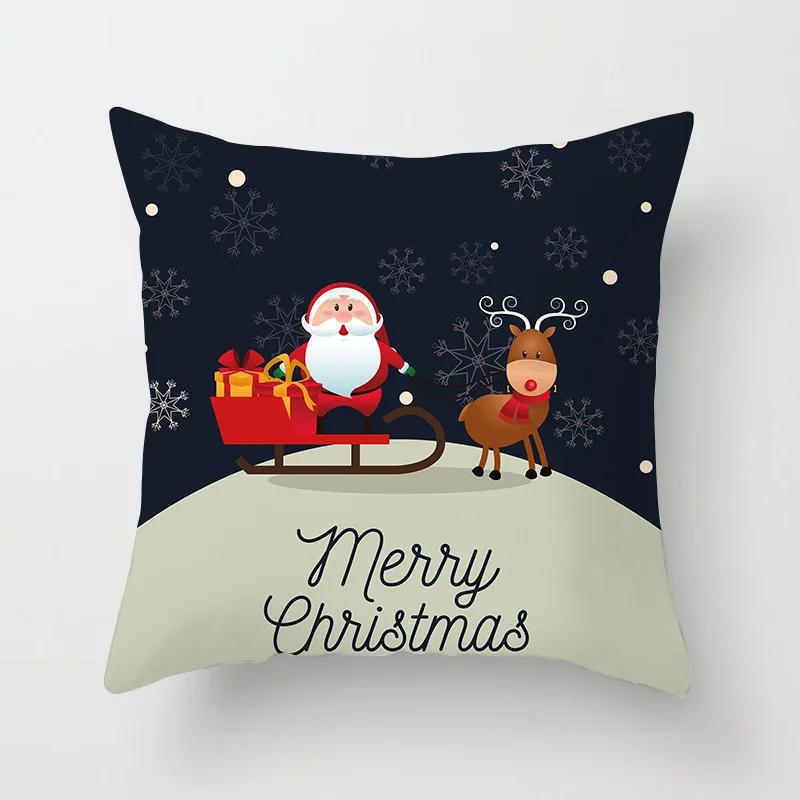 Christmas Decoration Cartoon Santa Claus Polyester Throw Pillow Case Merry Christmas Decorative Pillowcase 45X45Cm