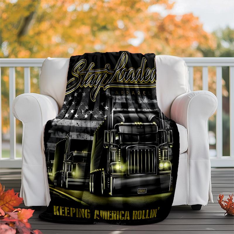 Truck Driver Flannel Blanket Soft Warm All-Season Throw, Design for Camping, Car Travel, Hiking Sofa, Bed, Office Perfect Gift for Parties