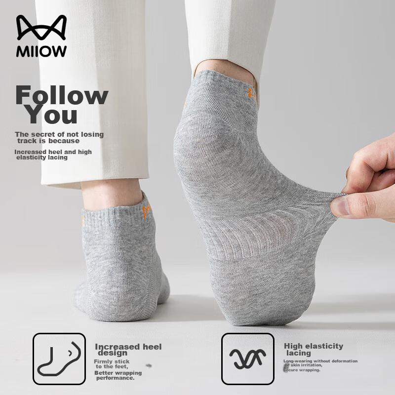MIIOW 6 Pairs of 100% Pure Cotton Men's Socks, Summer Thin Style, 10A Deodorant Wear-Resistant Boat Socks for Men, Black Short Socks for Me