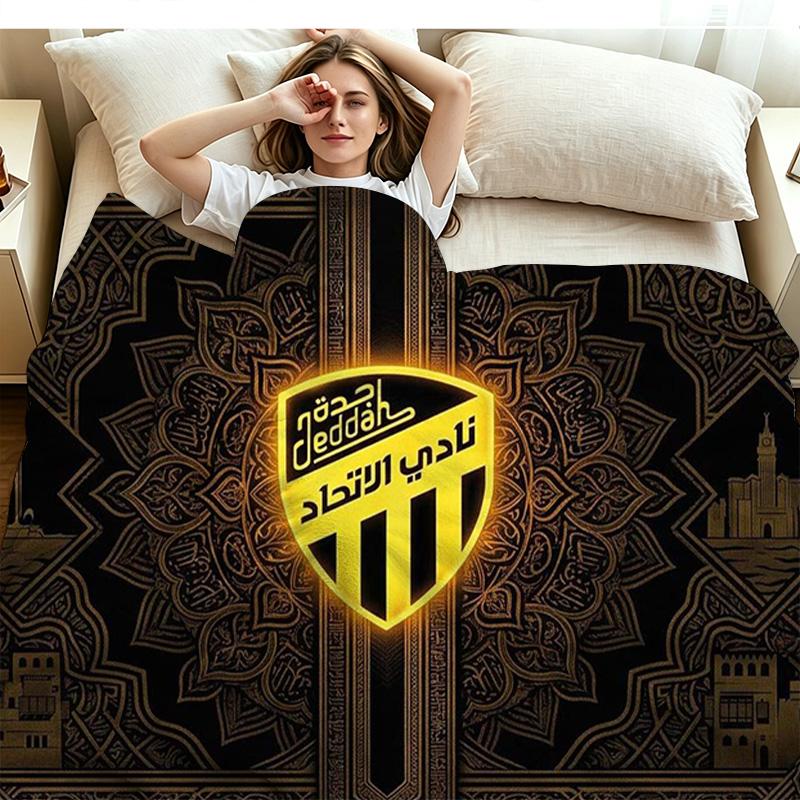 Al-Ittihad Club Logo Aufdruck Flanelldecke Hohe Qualität Warm Bequem Decke für Alle Jahreszeiten Perfekt für Geschenke Heimdekoration