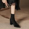 Autumn and winter new short boots retro women's thick heel pointed single boots Chelsea advanced elastic thin boots splicing