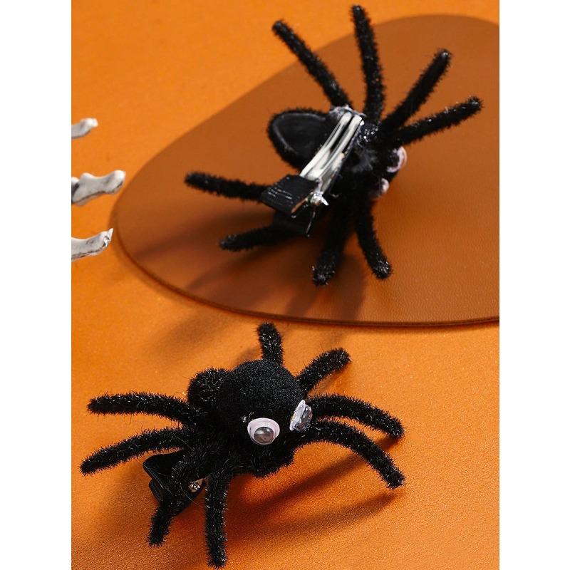 Halloween Spider Hair Clips Set, Flocked Spider & Alligator Clips Spider Hair Accessories