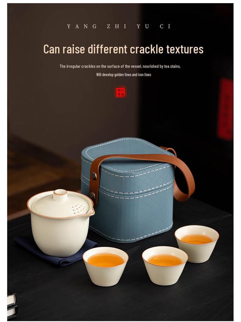 Portable Ru Kiln Tea Set: Light Luxury Travel & Car-Mounted Drinkware for Camping & Business Trips
