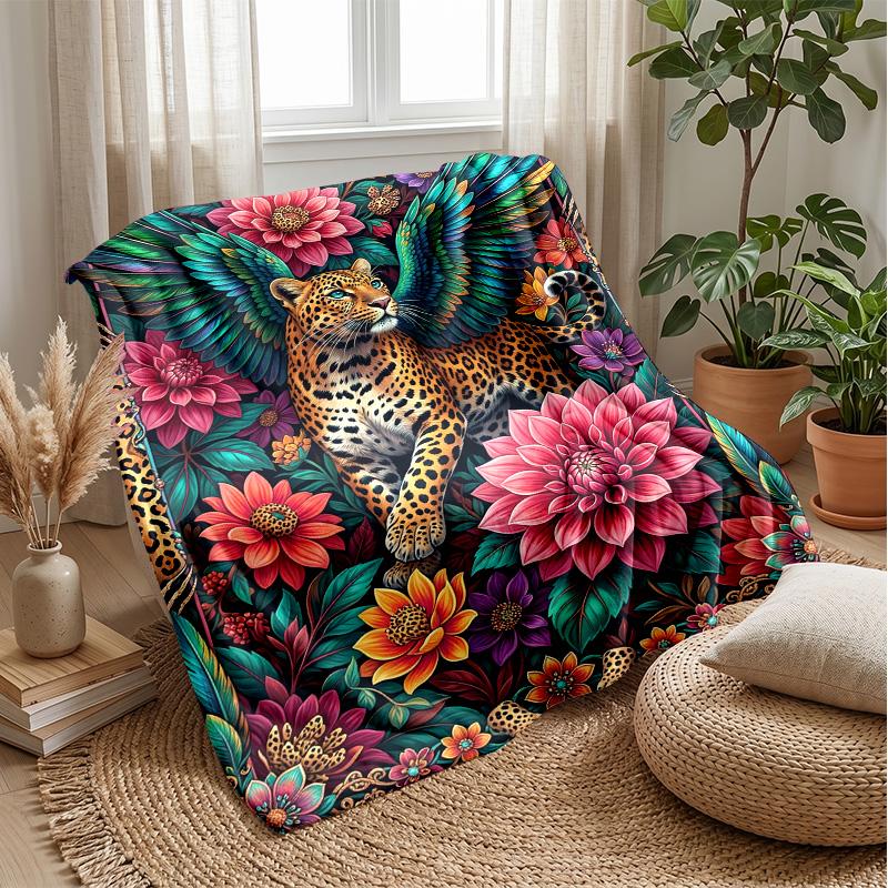 Leopard Roses and Bows Theme Blanket Lightweight Warm Flannel Blanket Decorative Throw Blanket for Home Decoration
