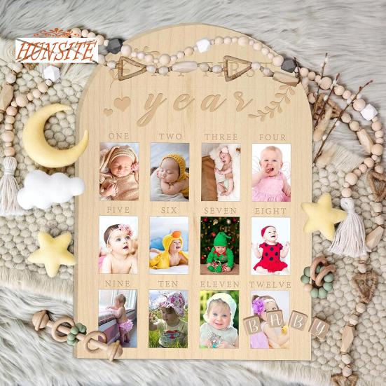 Meilenstein-Fotorahmen für das erste Jahr des Babys, rustikales Holzdisplay