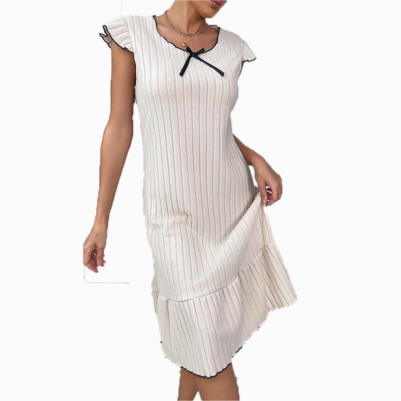 Frühling und Sommer Damenkleid mit Schlitzärmeln, Rüschensaum, französisches Kleid, Nachthemd, gebürsteter Pit-Streifen, Home-Home-Schlafanzug