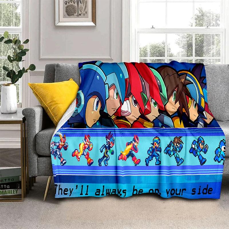 Koc Kreskówkowy Retro Gry Megaman Rockman, Miękki Koc do Rzucania do Domu Sypialni Łóżka Sofy Pikniku Podróży Biura Koc Okrywowy dla Dzieci