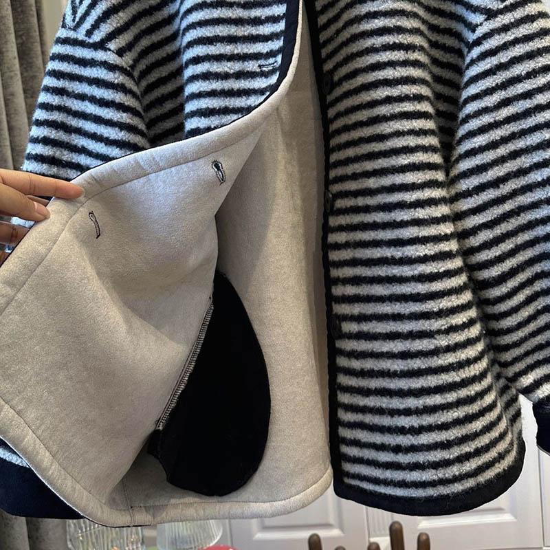 Coat for Women Striped Winter Thickened Casual Oversize Double Layer Windbreaker Jacket