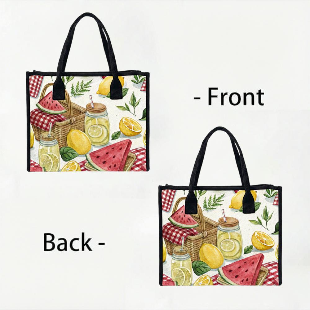 Summer Picnic Lemon Watermelon Printed Casual Tote Bag Fashion Large Capacity Portable Daily Shopping Handbag