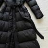 Long waist slim down jacket, thick black coat, high-end Pinghu women's clothing, white duck down hooded winter