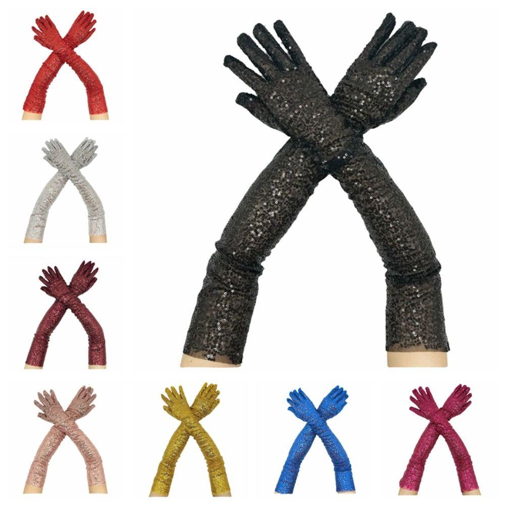 Solid Color Glittering Gloves Long Masquerades Party Mittens Fashion Sequined Gloves  Lady