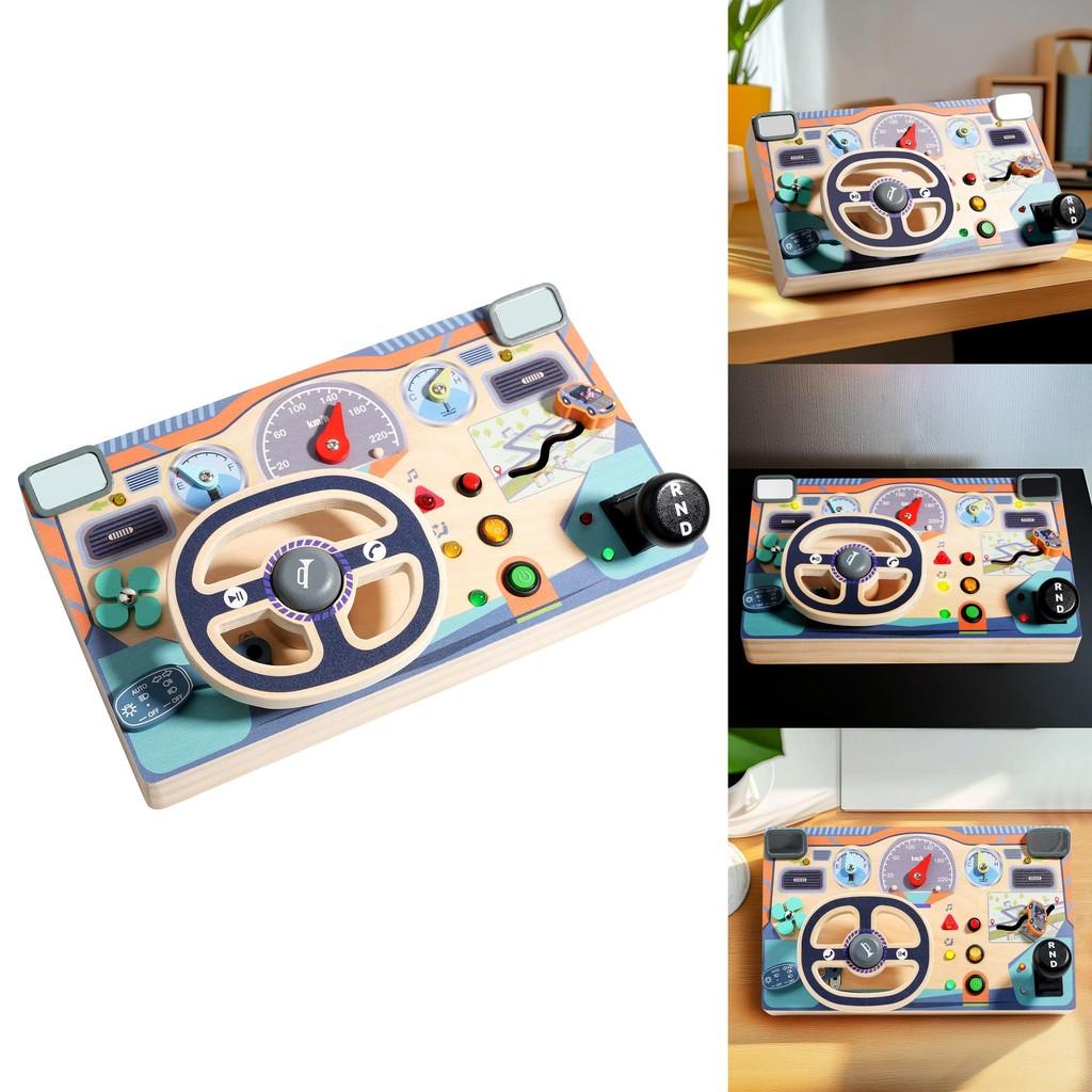 Busy Board Toy For Kids With Wooden Steering Wheel Learning Playset For Early Education