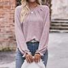 Tricouri de toamnă casual cu gât rotund plisate periate cu mânecă lungă pentru femei
