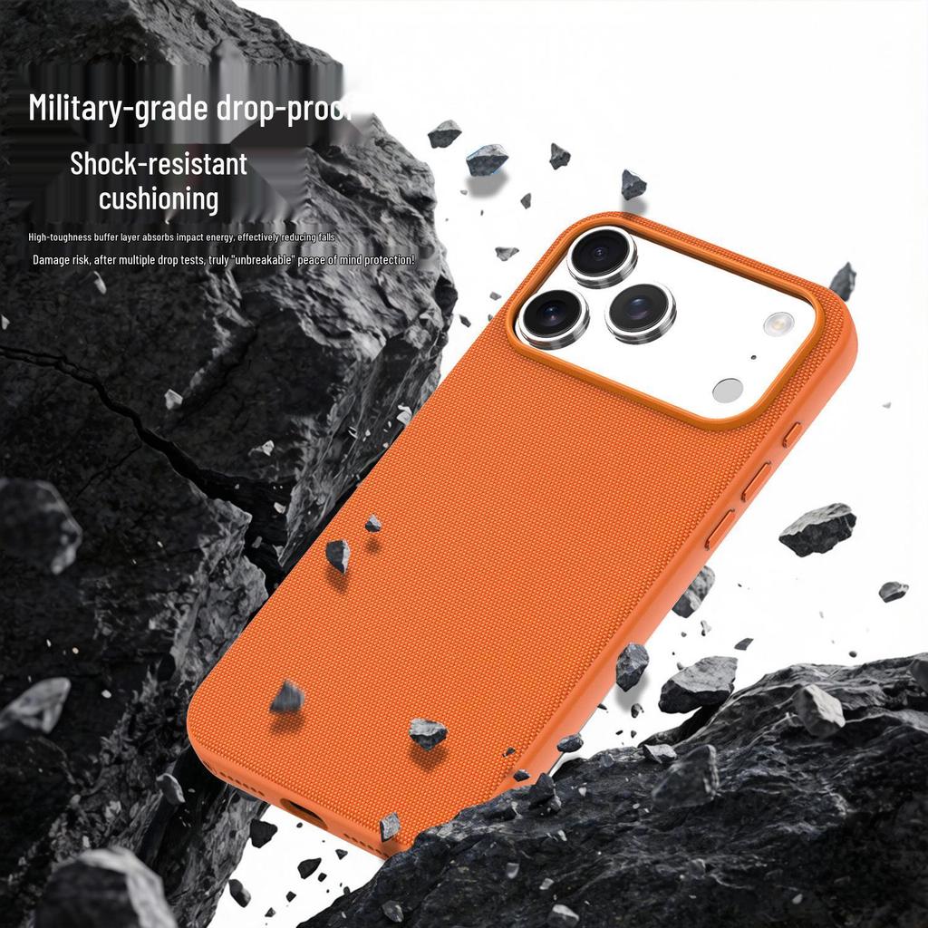 Magnetic Tech Cloth Fabric Phone Case for iPhone 15/16/17 Pro Max with Camera Button Protection.