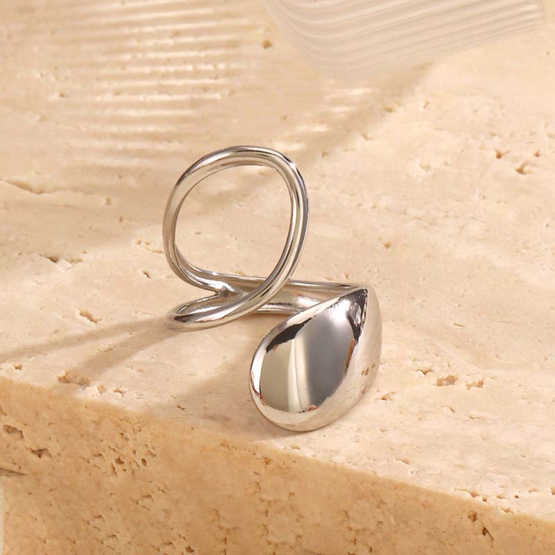 

Stainless Steel Gold Copper Color Splicing Waterdrop Open Rings For Women Fashion Metal Geometric Adjustable Ring Zircon медный