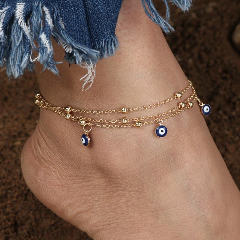 Bracelet de cheville en perles turques contre le mauvais œil pour femmes, sandales, pendentif, bijoux de pied