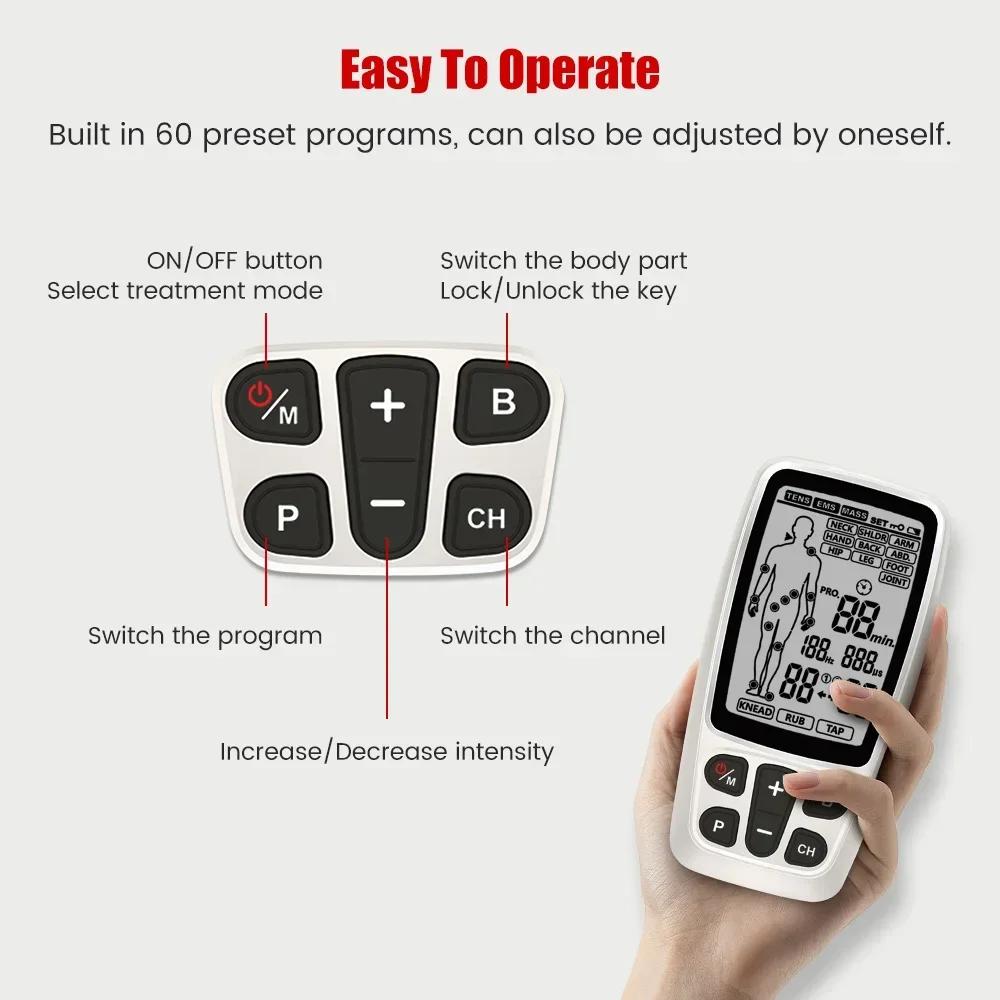 36 Modes EMS Electric Muscle Stimulator Tens Unit Therapy Machine Meridian Physiotherapy Pulse Pain Relief Body Massager Health