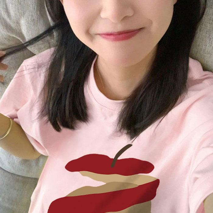 Ladies Summer Short Sleeve Round Collar Casual Fruit Printed Teenager Oversize T Shirt Top