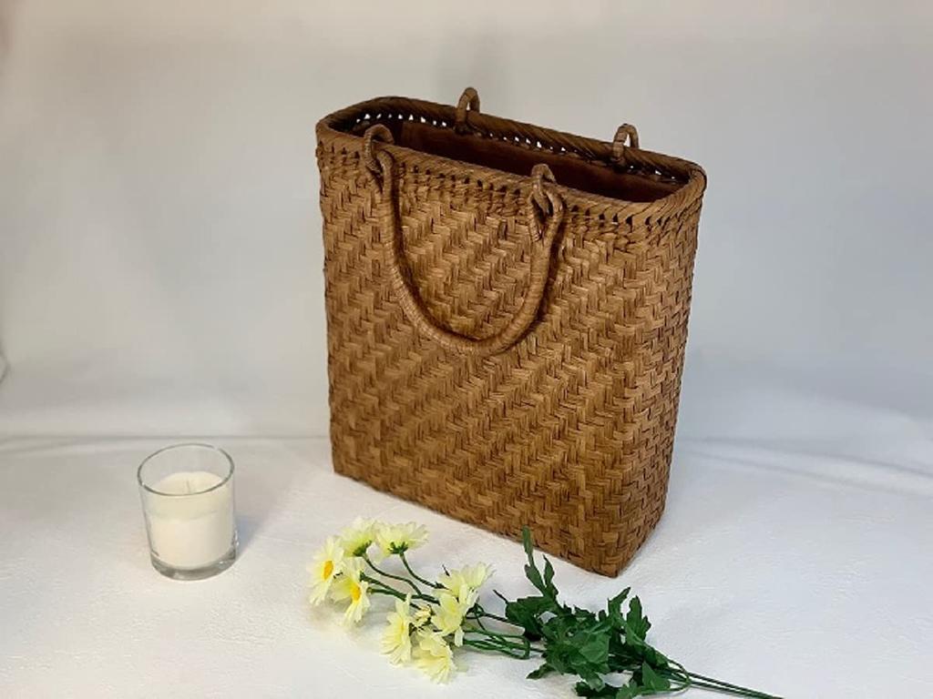 Basket Bag Handmade Wild Grape Bag Basket Bag Tote Bag with Inner Fabric 31cm X Height 24cm X Depth Stylish Japanese Style Kimono Yukata Clothes [Wild