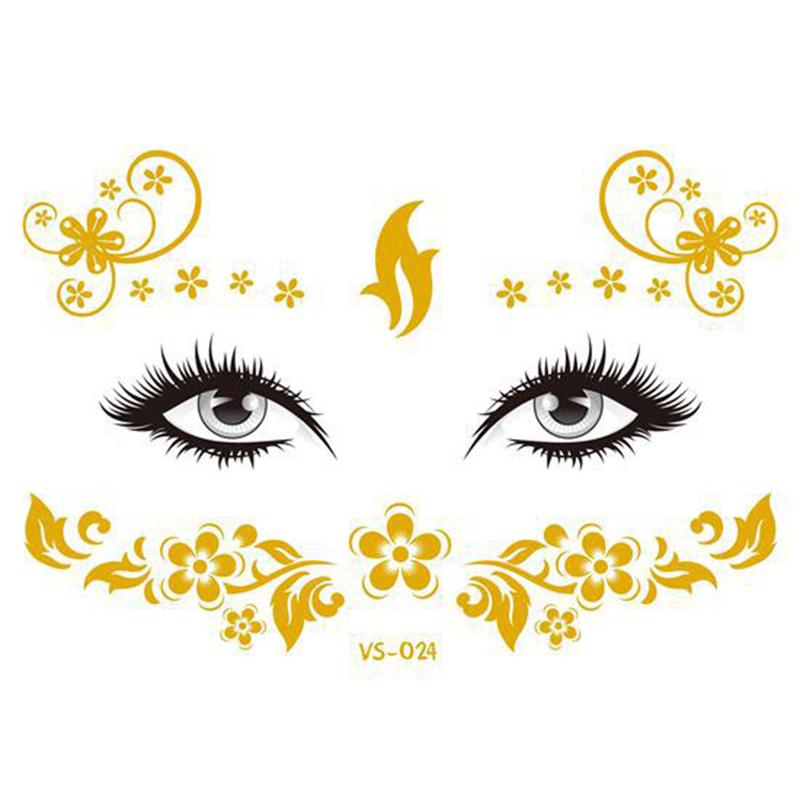 Pegatinas de purpurina para tatuajes faciales, tatuajes temporales metálicos dorados, calcomanías de maquillaje impermeables para chicas, fiestas, festivales de música