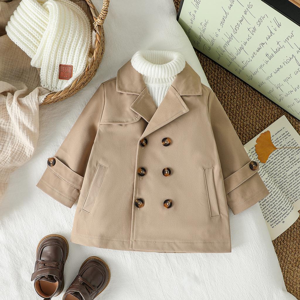 Fashion Baby Boys Trench Coat Autumn and Winter Jacket Long Sleeve Baby Double Breasted Cardigan Clothes