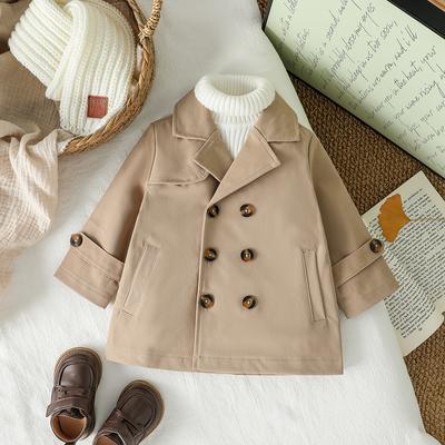 Casaco Trench Coat da Moda para Bebês Meninos Outono e Inverno Jaqueta Manga Longa Cardigan Bebê Abotoadura Dupla Roupas