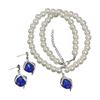 2Pcs/Set Imitation Pearl Jewelry Set Retro French Style Blue Waterdrop Faux Gem Charm Necklace Earrings Set