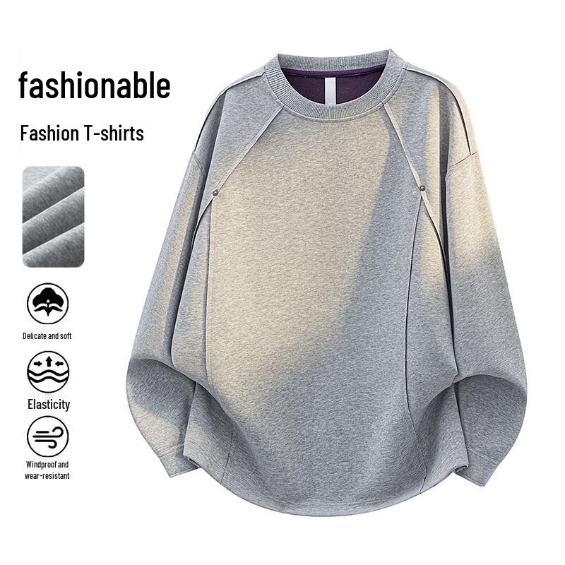 VUUG Men's Casual Crew Neck Long-Sleeve Deconstructed Sweatshirt