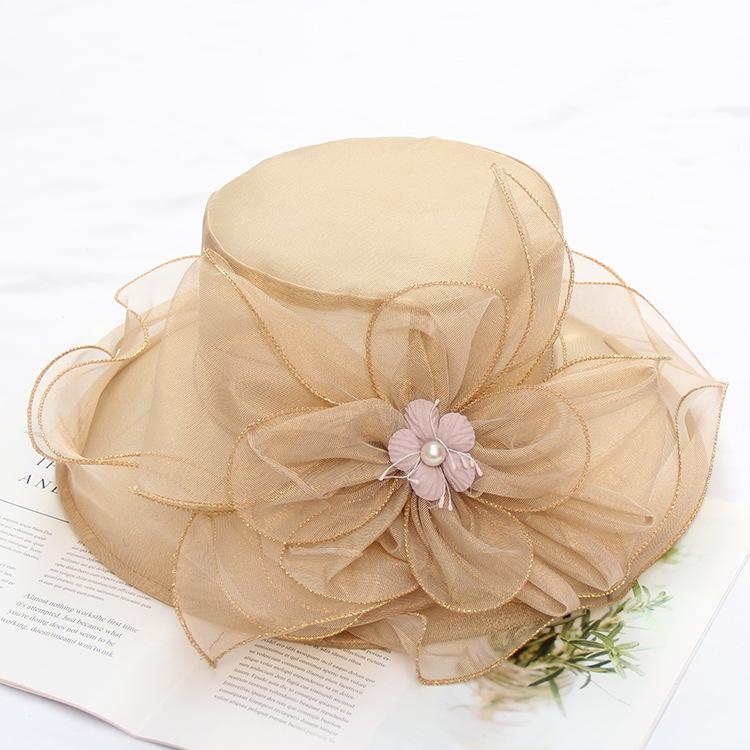 Summer Sun Protection Bucket Hat Organza Flower Sun Hat Foldable Big Brim Beach Hat Mesh Hat