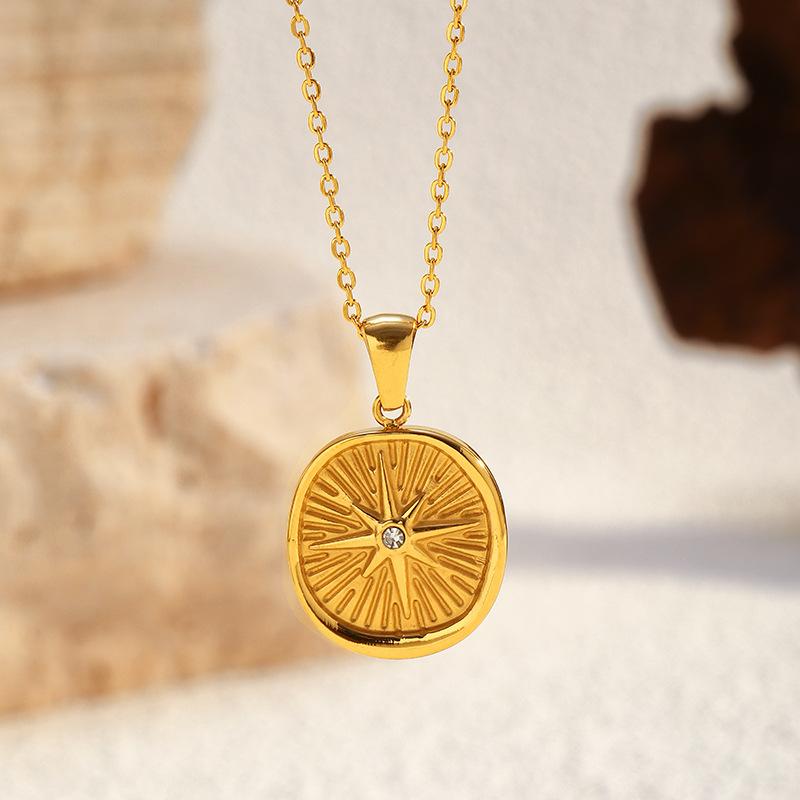 INS wind titanium steel necklace plated with 18K gold stainless steel inlaid with zirconium star and moon pendant jewelry Mother's Day gift