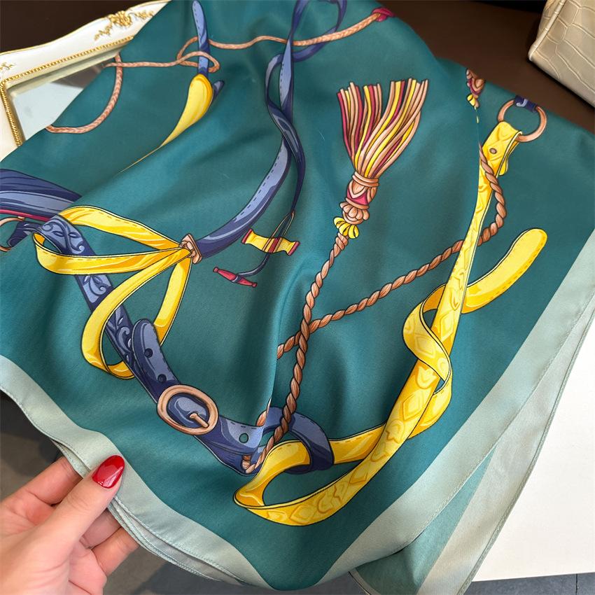 Luxury  90*90cm Print Silk Scarf Headband Foulard Ribbon Wraps Hairband Neckerchief Female Shawls Bandanna Square Silk Scarf