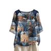 Women's Fashionable And Casual Shirt Half-sleeve Round Neck Print Cotton And Linen Blouse Top