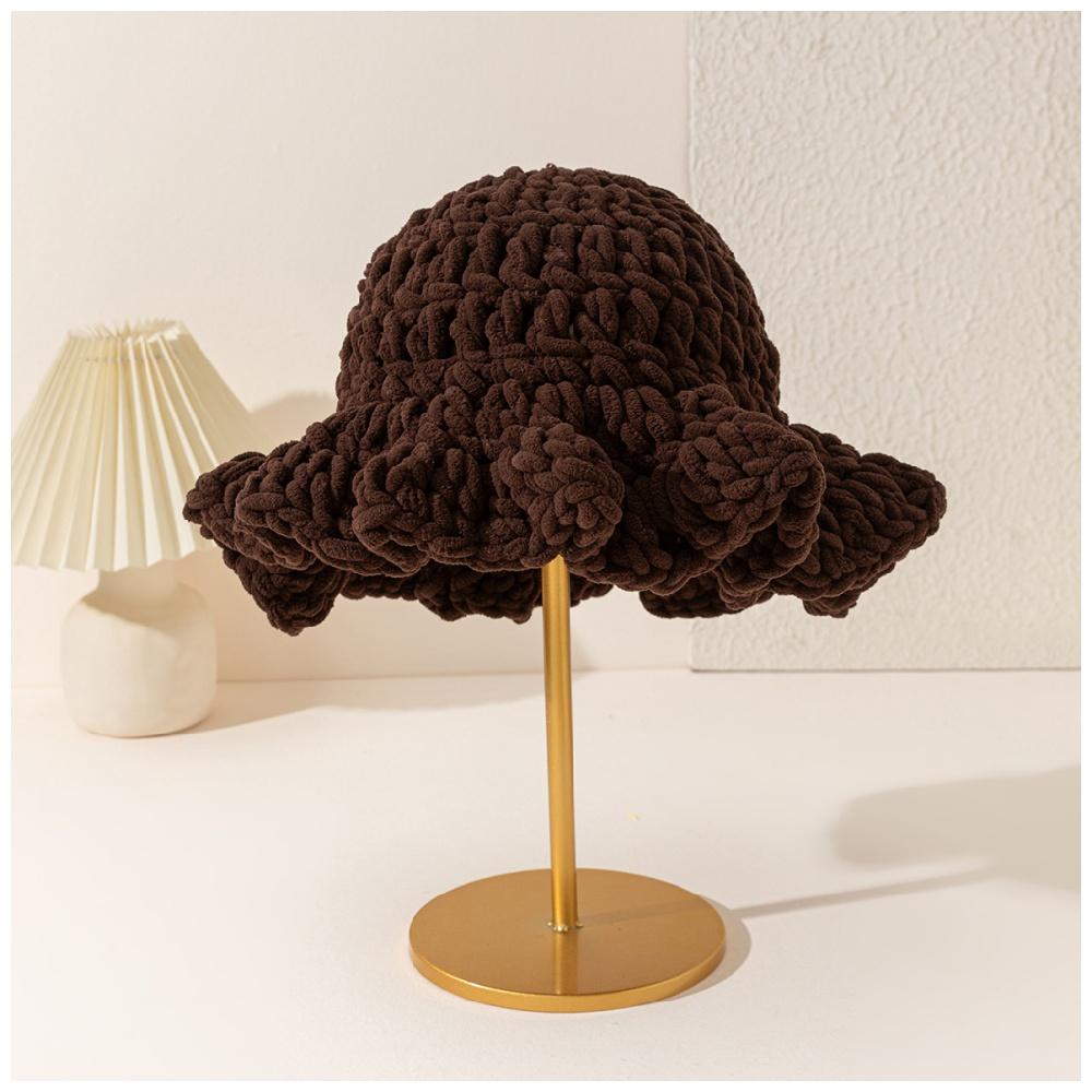 Autumn Winter Best Seller Womens Hand-Knitted Chunky Yarn Cloud Beanie with Wavy Edge Fisherman Hat Warm Beanie for Women One Size коричневый