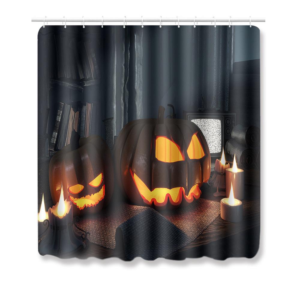 Halloween Bathroom Shower Curtain Floor Mat Combination Four-Piece Set Bathroom Toilet Carpet Door Mat
