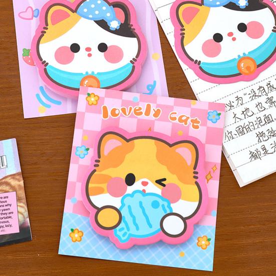 3Pcs Cat-Shaped Note Pads Set Cute Cartoon Memo Pads for Students Office Strong Adhesion Thick Paper Practical Note Stickers for Reminders Journaling