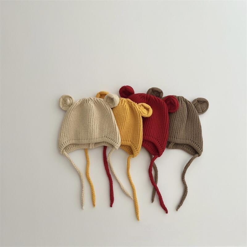 Children's knitted hat super cute small ears warm ear protection hat autumn and winter boys and girls baby versatile wool hat