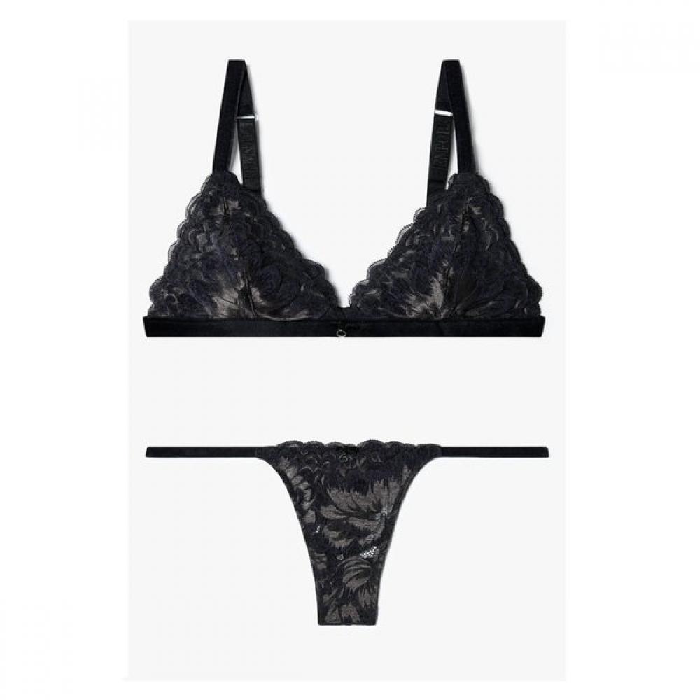Emporio Armani Women S Velvet Patch Jacquard Triangle Bra   Thong  0825381530 S/S