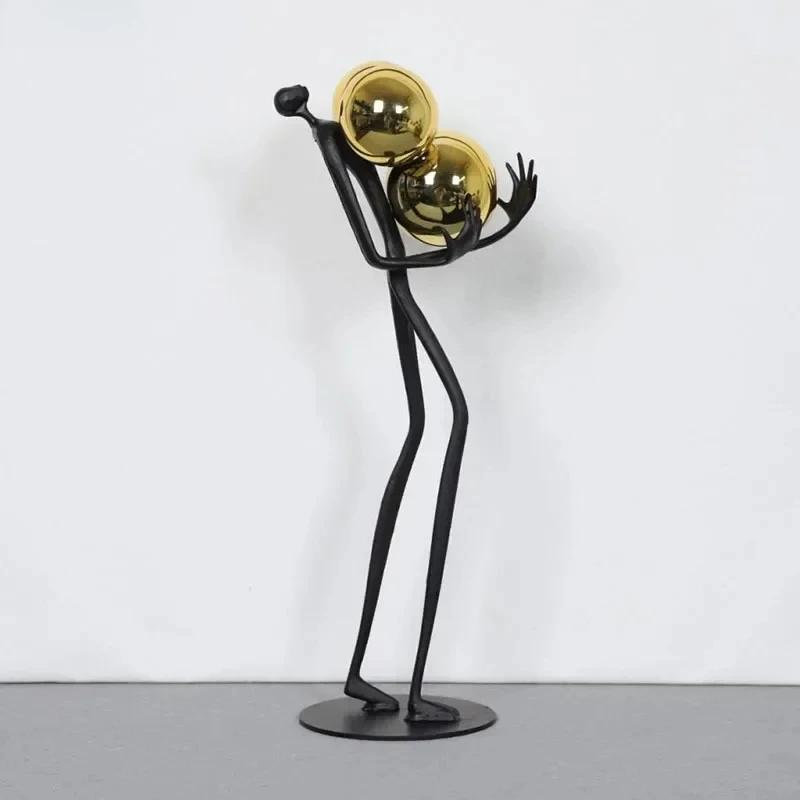 Minimalistische schwarze Streichholzmännchen Ornamente Goldene Kugel Dekorative Charakterstatue Schreibtischdekoration Abstrakte Figurenskulptur